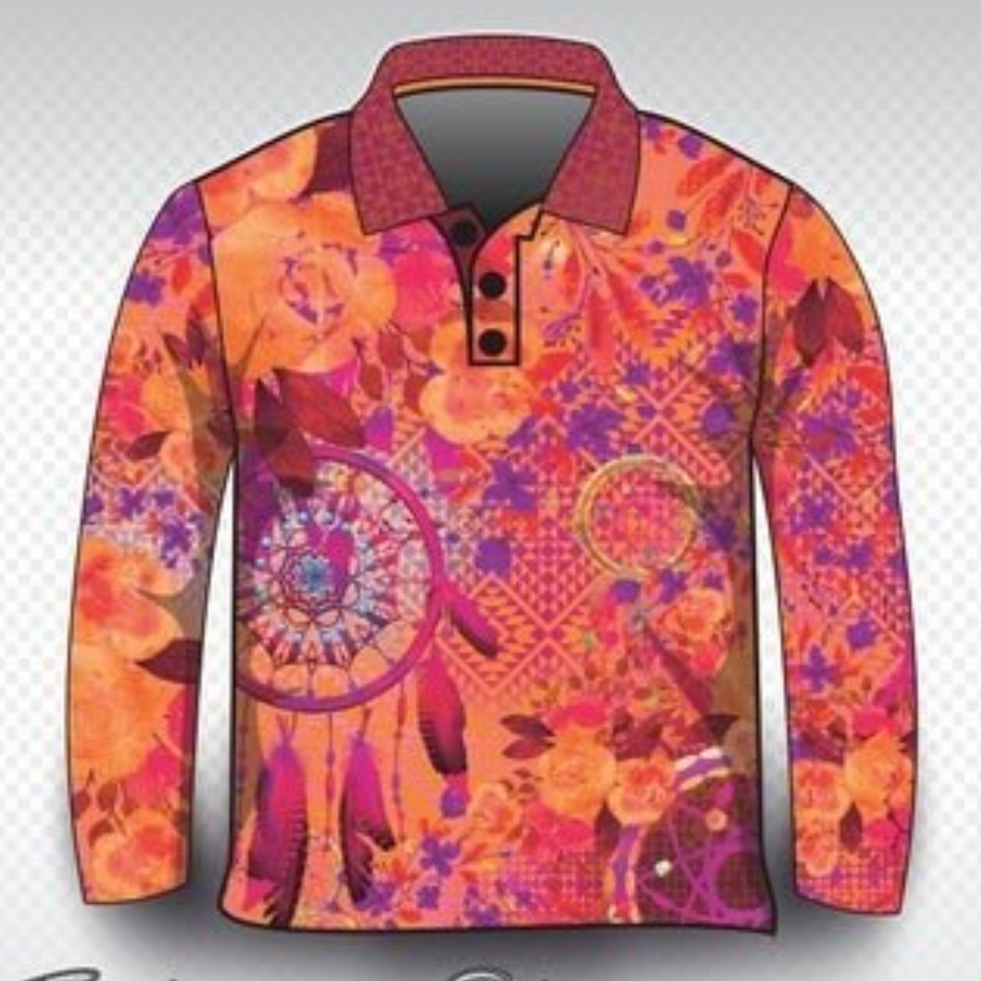 ★Pre-Order★ Western | Aztec Dreamcatcher Peach Shirt Z and TEE camping country cowgirl fishing GIRLS DESIGNS LJM outback Preorder quick dry spo-default spo-disabled sun sun shirt sun shirts sunsafe uv western Women WOMEN'S DESIGNS Women's Fishing Women's Fishing Shirt womens