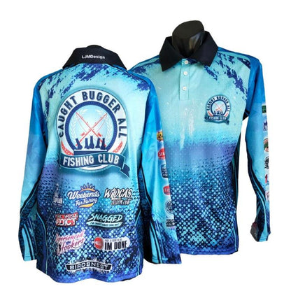 ★Pre-Order★ Fishing | Caught Bugger All Fishing Club Blue Shirt Z and TEE camping FISH DESIGNS FISHING LJM men MEN'S DESIGNS mens Preorder quick dry spo-default spo-disabled sun sun shirt sun shirts sunsafe uv