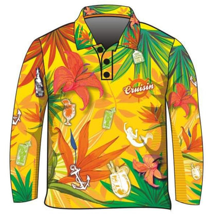 ★Pre-Order★ Cruise | Cruisin Party Yellow Cruise Shirt Z and TEE Australia Australia Day Australian Australiana camping cruise dup-review-publication fishing LJM men mens Preorder quick dry spo-default spo-disabled sun sun shirt sun shirts sunsafe tropical TROPICAL DESIGNS uv