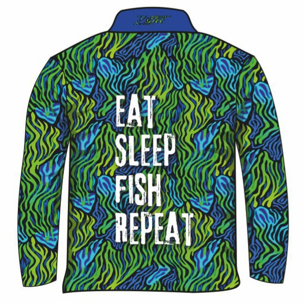 Fishing | Eat Sleep Fish Repeat Green Shirt Z and TEE Aussie Australia Australia Day Australian Australian Camping OG Australiana blue camping DAD FATHER'S DAY FISHING HIM ALL in stock LJM men MEN'S DESIGNS mens MEN’S DESIGNS quick dry spo-default spo-disabled sun sun shirt sun shirts sunsafe SWIMMING uv z&tee