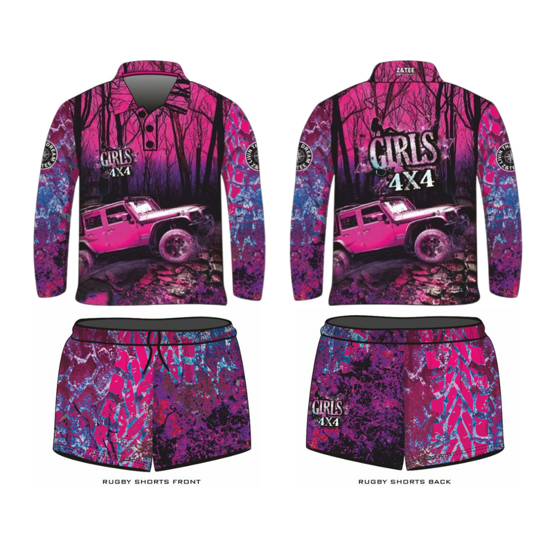 ★Pre-Order★ Rugby Shorts | Girls 4x4 Bush Pink Purple LJM Designs camping cape york CAPE YORK DESIGNS FISHING in stock LJM quick dry spo-default spo-disabled sun sun shirt sun shirts sunsafe SWIMMING uv Women WOMEN'S DESIGNS Women's Fishing womens z&tee