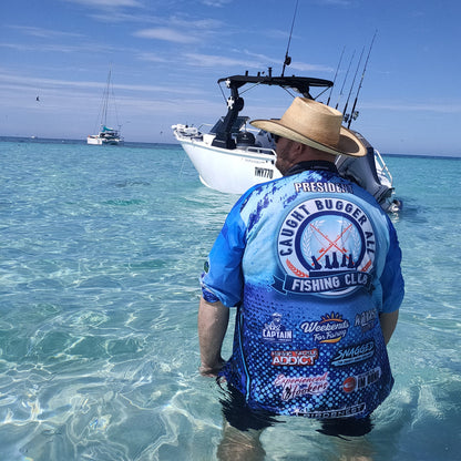 ★Pre-Order★ Fishing | Caught Bugger All Fishing Club Blue Shirt Z and TEE camping FISH DESIGNS FISHING LJM men MEN'S DESIGNS mens Preorder quick dry spo-default spo-disabled sun sun shirt sun shirts sunsafe uv