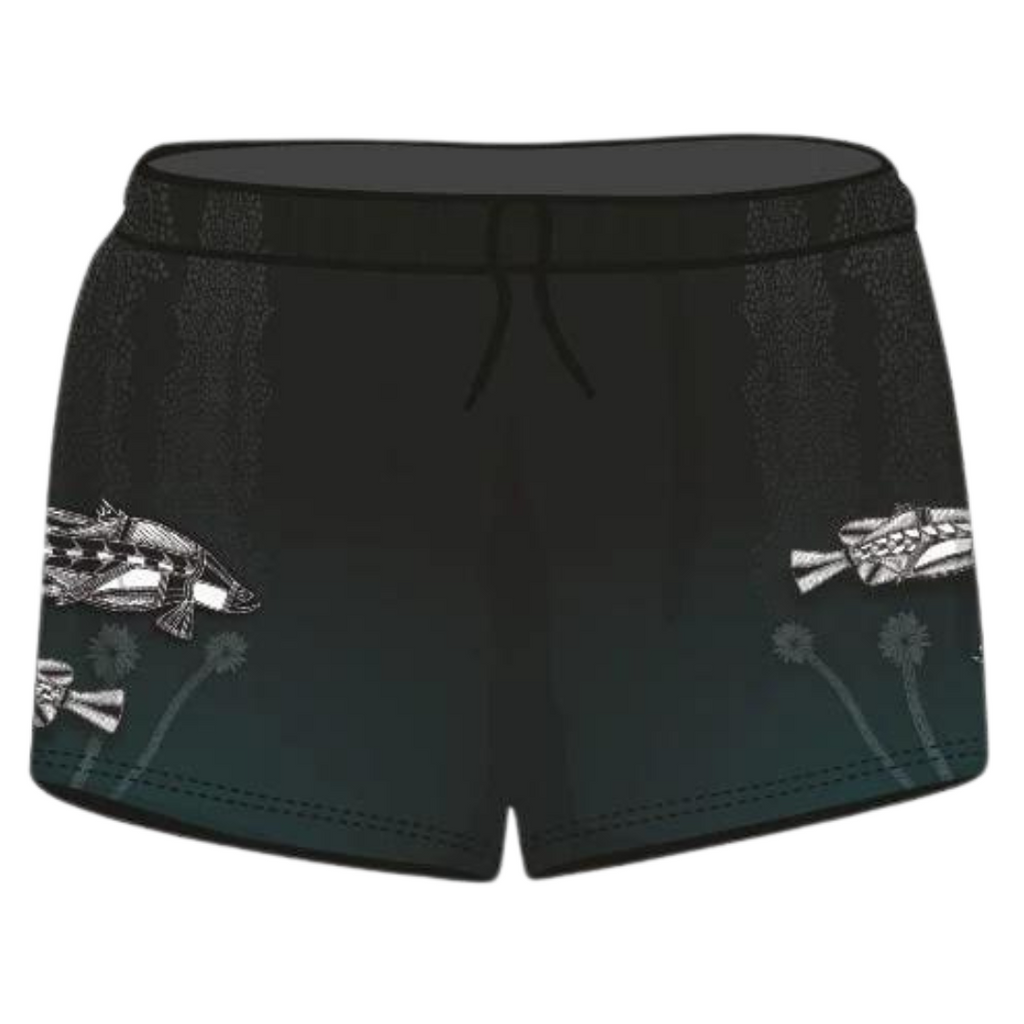 ★Pre-Order★ Rugby Shorts | Indigenous Waterhole Barramundi Black Shorts LJM Designs Aussie AUSSIE FLAG Australia Australia Day Australian Australian Camping OG Australiana blue camping DAD FATHER'S DAY FISHING HIM ALL in stock LJM men MEN'S DESIGNS mens MEN’S DESIGNS quick dry spo-default spo-disabled sun sun shirt sun shirts sunsafe SWIMMING uv z&tee