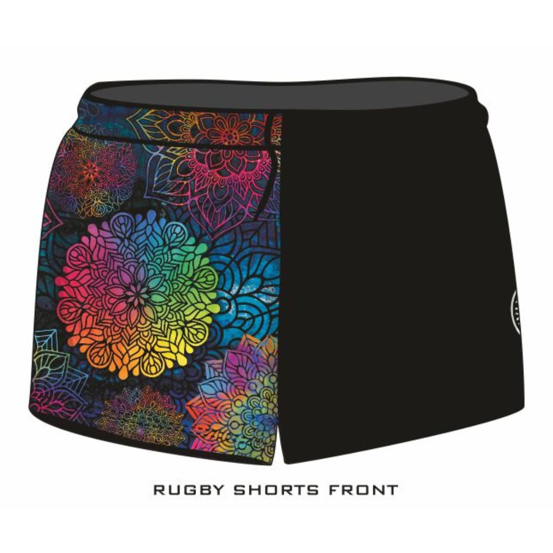 ★Pre-Order★ Rugby Shorts | Kaleidoscope Mandala Black Z and TEE camping FISHING LJM PATTERN AND PLAIN DESIGNS quick dry spo-default spo-disabled sun sunsafe SWIMMING uv Women WOMEN'S DESIGNS Women's Fishing womens z&tee