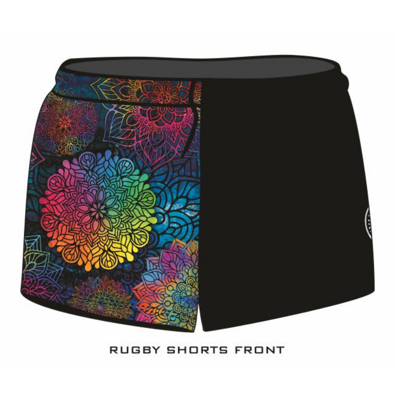 ★Pre-Order★ Rugby Shorts | Kaleidoscope Mandala Black LJM Designs camping FISHING in stock LJM PATTERN AND PLAIN DESIGNS quick dry spo-default spo-disabled sun sun shirt sun shirts sunsafe SWIMMING uv Women WOMEN'S DESIGNS Women's Fishing womens z&tee