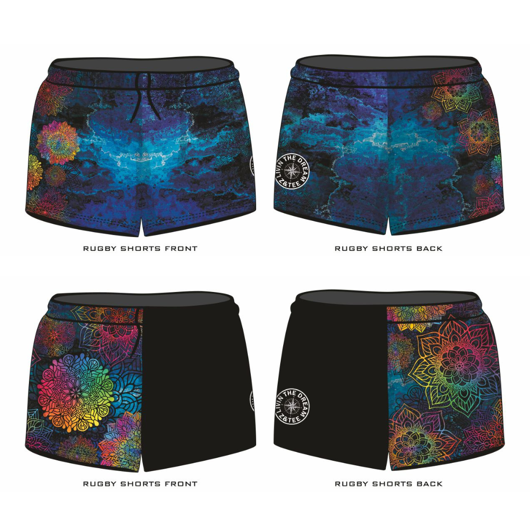 ★Pre-Order★ Rugby Shorts | Kaleidoscope Mandala Z and TEE camping FISHING LJM PATTERN AND PLAIN DESIGNS quick dry spo-default spo-disabled sun sunsafe SWIMMING uv Women WOMEN'S DESIGNS Women's Fishing womens z&tee