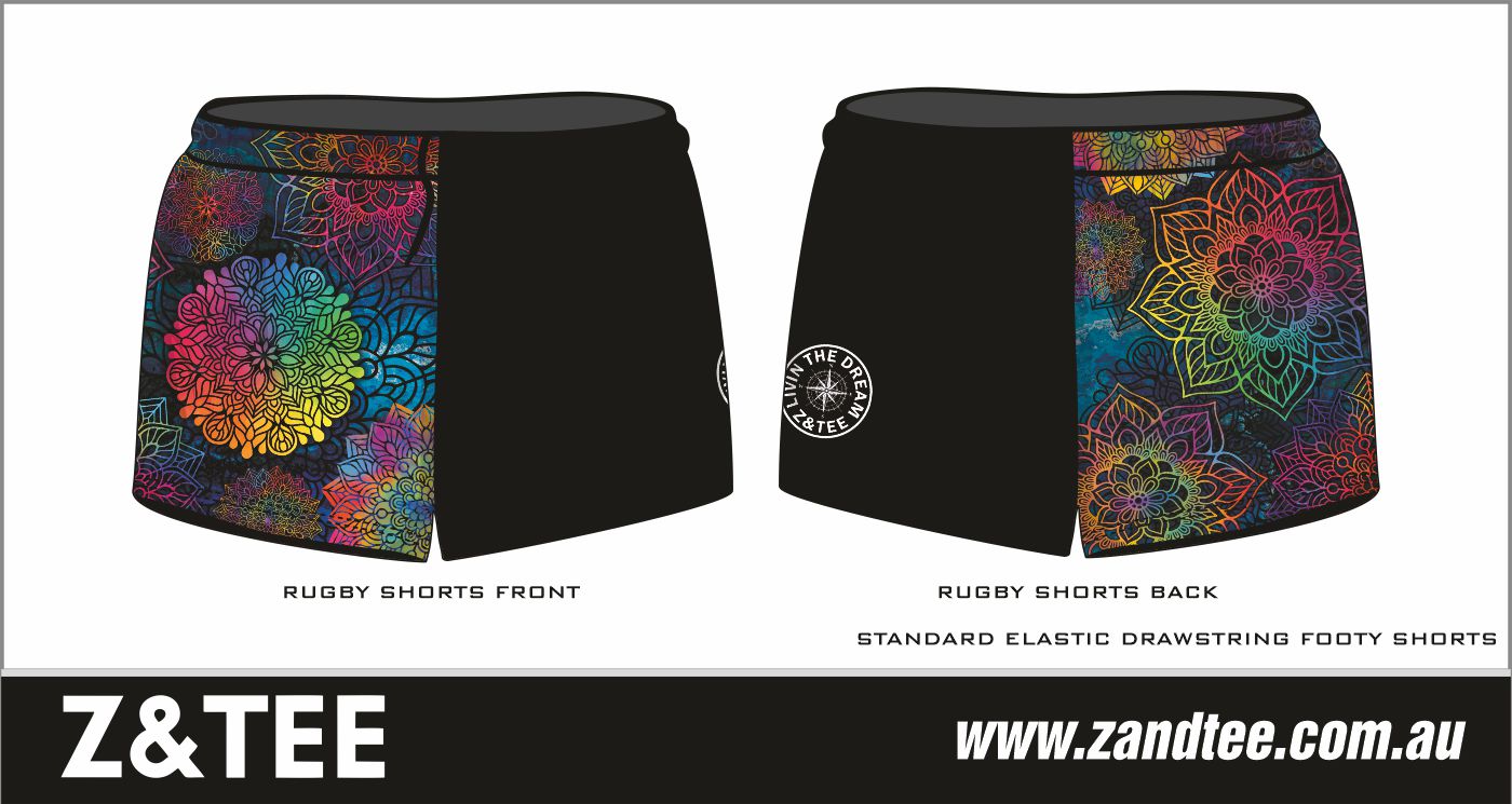 ★Pre-Order★ Rugby Shorts | Kaleidoscope Mandala Black Z and TEE camping FISHING LJM PATTERN AND PLAIN DESIGNS quick dry spo-default spo-disabled sun sunsafe SWIMMING uv Women WOMEN'S DESIGNS Women's Fishing womens z&tee