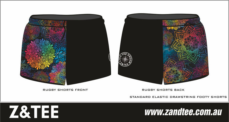 ★Pre-Order★ Rugby Shorts | Kaleidoscope Mandala Black LJM Designs camping FISHING in stock LJM PATTERN AND PLAIN DESIGNS quick dry spo-default spo-disabled sun sun shirt sun shirts sunsafe SWIMMING uv Women WOMEN'S DESIGNS Women's Fishing womens z&tee