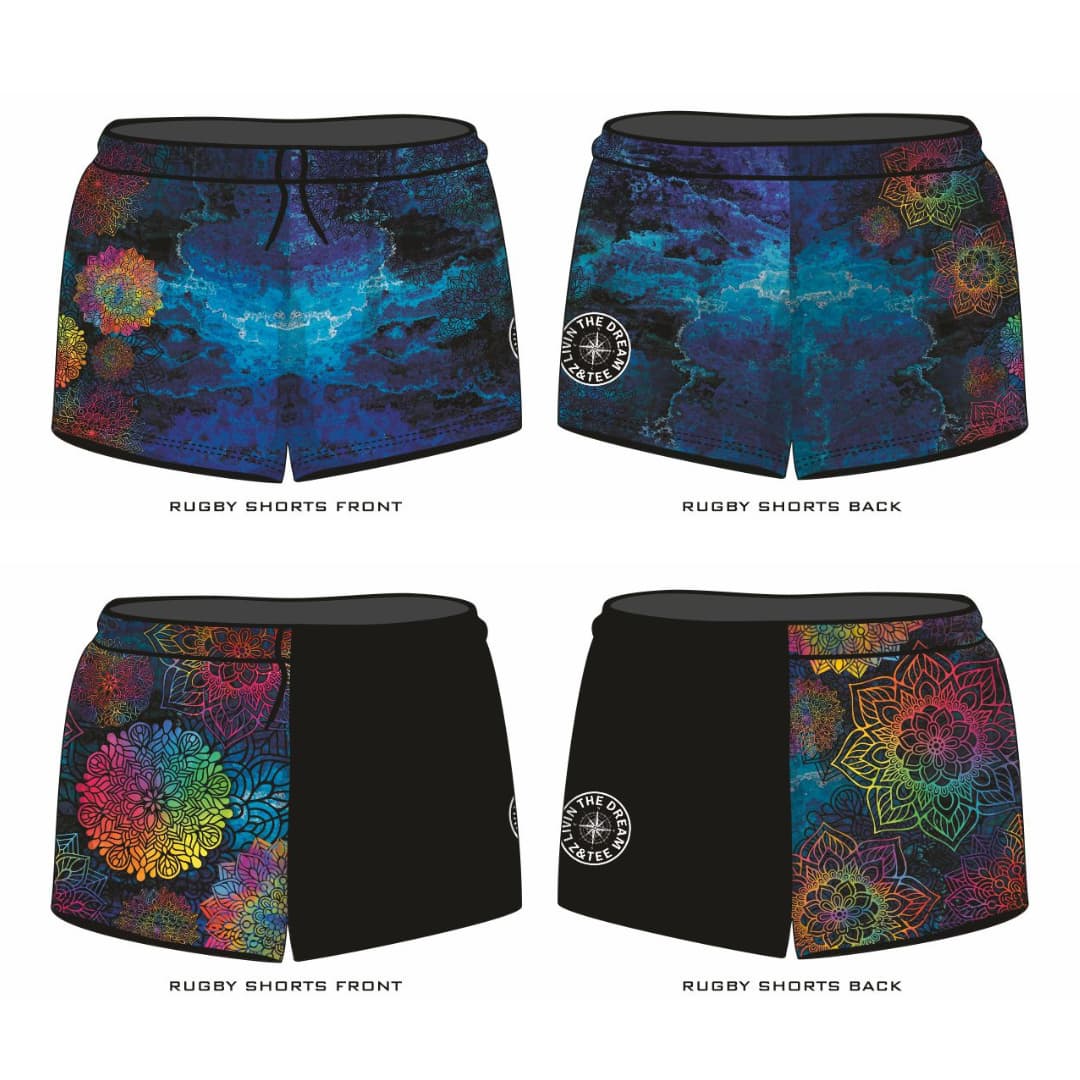 ★Pre-Order★ Rugby Shorts | Kaleidoscope Mandala Black Z and TEE camping FISHING LJM PATTERN AND PLAIN DESIGNS quick dry spo-default spo-disabled sun sunsafe SWIMMING uv Women WOMEN'S DESIGNS Women's Fishing womens z&tee