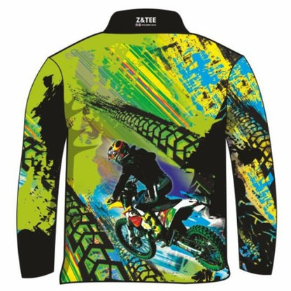 Pre-Order Kid's | Extreme Motorbike, Green UV Protection Shirt Z and TEE BOYS DESIGNS camping fishing KIDS KIDS ALL kids design KIDS DESIGNS Kids UV rated shirt LJM men MEN'S DESIGNS MEN’S DESIGNS Preorder quick dry spo-default spo-disabled sun sun shirt sun shirts sunsafe uv xtreme