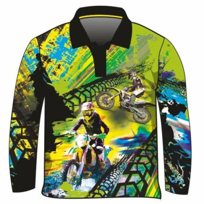 Pre-Order Kid's | Extreme Motorbike, Green UV Protection Shirt Z and TEE BOYS DESIGNS camping fishing KIDS KIDS ALL kids design KIDS DESIGNS Kids UV rated shirt LJM men MEN'S DESIGNS MEN’S DESIGNS Preorder quick dry spo-default spo-disabled sun sun shirt sun shirts sunsafe uv xtreme