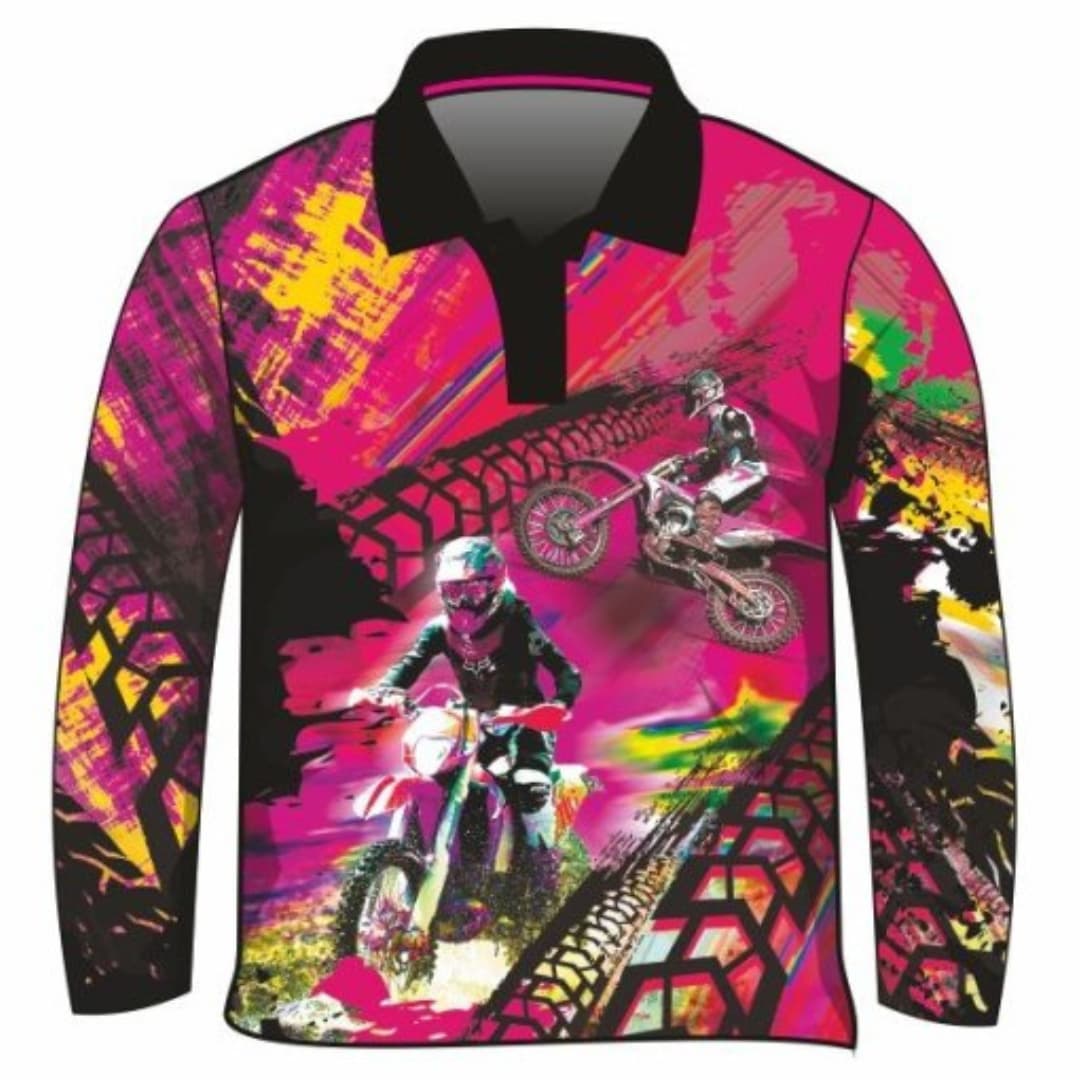 ★Pre-Order★ Extreme | Motorbike Pink Shirt Z and TEE camping fishing GIRLS DESIGNS KIDS LJM Preorder quick dry spo-default spo-disabled sun sun shirt sun shirts sunsafe uv Women WOMEN'S DESIGNS Women's Fishing Women's Fishing Shirt womens xtreme