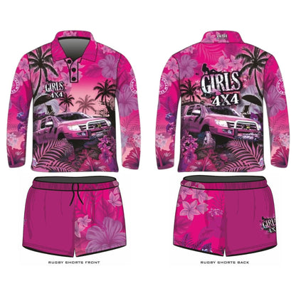 ★Pre-Order★ Rugby Shorts | Girls 4x4 Tropical Pink Z and TEE camping FISHING quick dry spo-default spo-disabled sun sunsafe SWIMMING TROPICAL DESIGNS uv Women WOMEN'S DESIGNS Women's Fishing womens z&tee