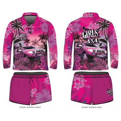 ★Pre-Order★ Rugby Shorts | Girls 4x4 Tropical Pink Z and TEE camping cape york CAPE YORK DESIGNS FISHING LJM quick dry spo-default spo-disabled sun sunsafe SWIMMING TROPICAL DESIGNS uv Women WOMEN'S DESIGNS Women's Fishing womens z&tee