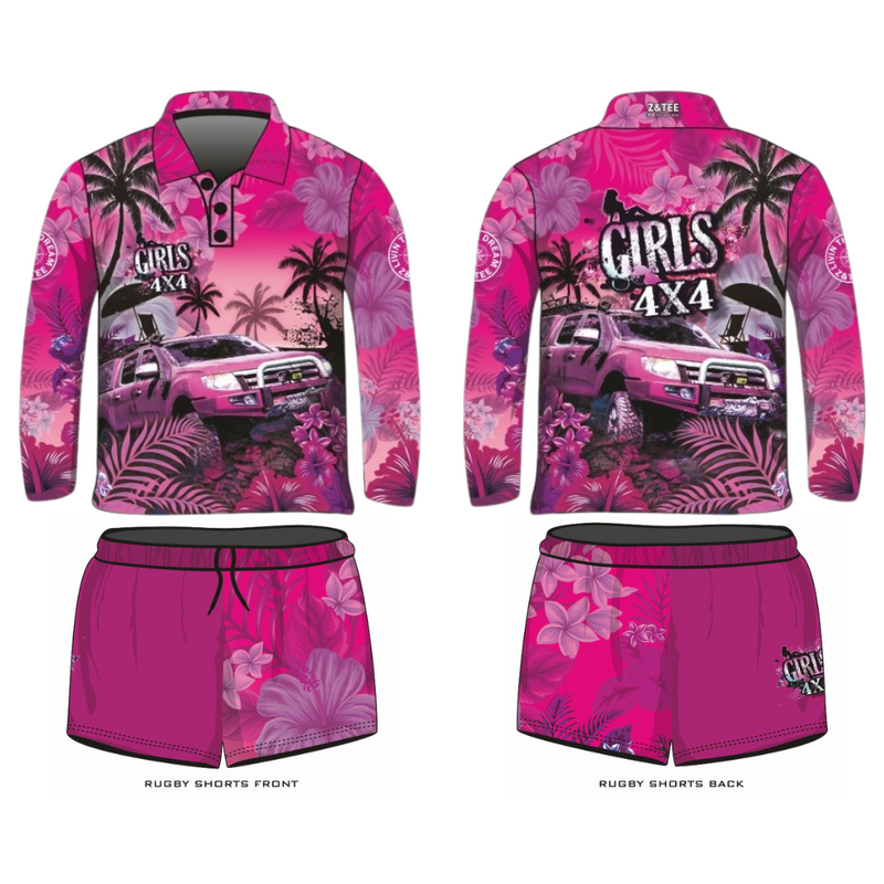 ★Pre-Order★ Rugby Shorts | Girls 4x4 Tropical Pink LJM Designs camping cape york CAPE YORK DESIGNS FISHING in stock LJM quick dry spo-default spo-disabled sun sun shirt sun shirts sunsafe SWIMMING uv Women WOMEN'S DESIGNS Women's Fishing womens z&tee