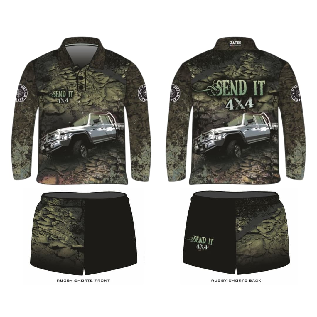 ★Pre-Order★ Rugby Shorts | Send It 4x4 Khaki Z and TEE 4wd 4x4 4X4 DESIGNS camping FISHING LJM men MEN'S DESIGNS mens MEN’S DESIGNS quick dry spo-default spo-disabled sun sunsafe SWIMMING uv z&tee