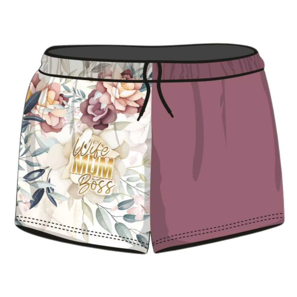 ★Pre-Order★ Rugby Shorts | Wife Mum Boss Marble Floral Shorts LJM Designs camping FISHING in stock ladies Ladies Fishing LJM quick dry spo-default spo-disabled sun sun shirt sun shirts sunsafe SWIMMING uv Women WOMEN'S DESIGNS Women's Fishing womens z&tee