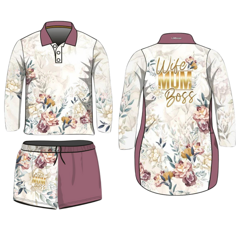 ★Pre-Order★ Wife Mum Boss Marble Floral Shirt Short or Long Sleeve Z and TEE camping fishing LJM MANDALA men mens Preorder quick dry spo-default spo-disabled sun sun shirt sun shirts sunsafe uv WOMEN'S DESIGNS