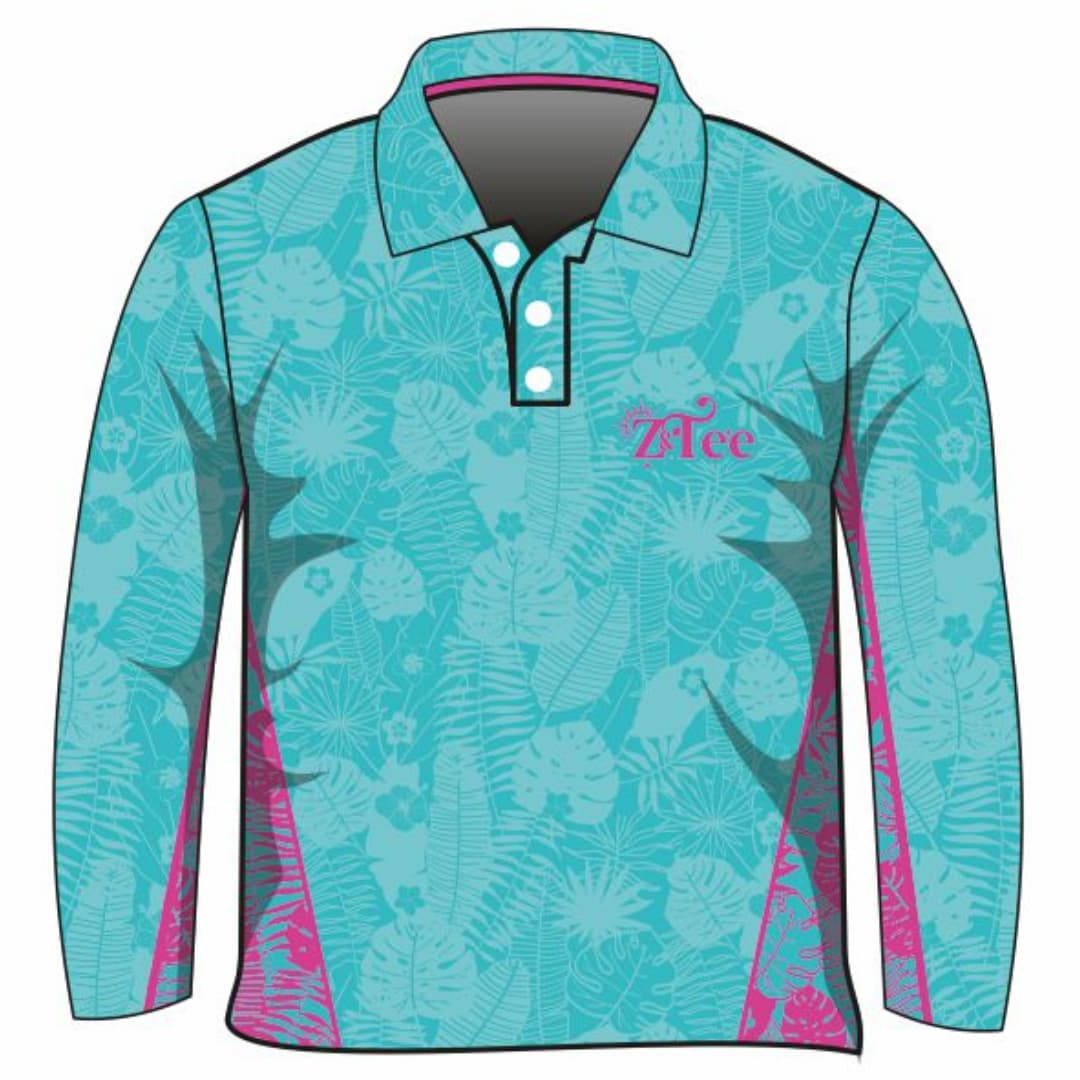 Follow the Sun | Tropical Turquoise Fishing Shirt ★Pre-Order★ Z and TEE camping cruise fishing Girls GIRLS DESIGNS PATTERN AND PLAIN DESIGNS Preorder quick dry spo-default spo-disabled sun sun shirt sun shirts sunsafe tropical TROPICAL DESIGNS uv Women Women's Fishing Women's Fishing Shirt womens