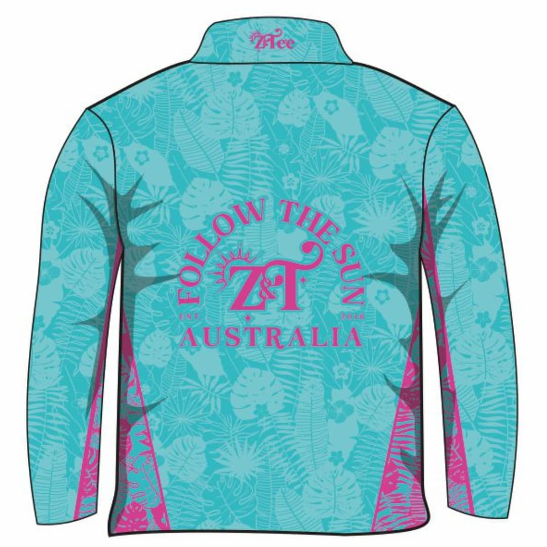 ★Pre-Order★ Follow the Sun | Tropical Turquoise Shirt Z and TEE camping cruise fishing Girls GIRLS DESIGNS LJM PATTERN AND PLAIN DESIGNS Preorder quick dry spo-default spo-disabled sun sun shirt sun shirts sunsafe tropical TROPICAL DESIGNS uv Women Women's Fishing Women's Fishing Shirt womens