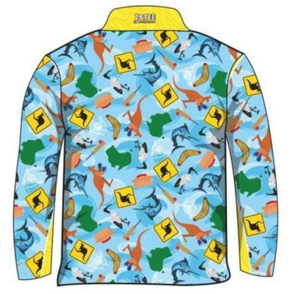 ★Pre-Order★ Australian | Fair Dinkum Aussie Light Blue Shirt Z and TEE aussie Australia Australia Day Australian bin chicken boys camping fishing ibis kangaroo KIDS LJM Preorder quick dry spo-default spo-disabled sun sun shirt sun shirts sunsafe uv