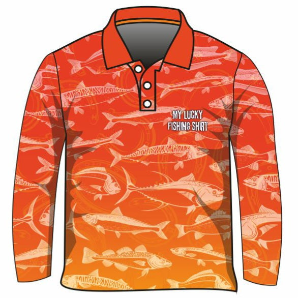 ★Pre-Order★ Fishing | Lucky Fishing Orange Shirt Z and TEE Aussie Australia Australia Day Australian Australiana camping cruise Cruising fishing shirt girls KIDS KIDS ALL kids design KIDS DESIGNS Kids UV rated shirt koala LJM PATTERN AND PLAIN DESIGNS Preorder quick dry spo-default spo-disabled sun sun shirt sun shirts sunsafe swim shirt tropical TROPICAL DESIGNS uv