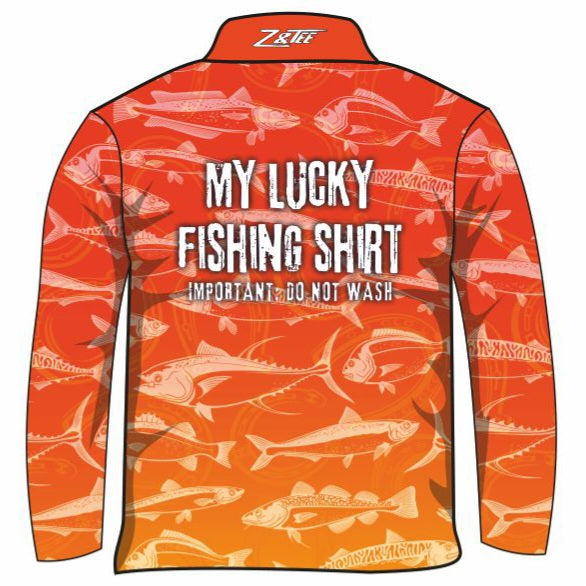 ★Pre-Order★ Fishing | Lucky Fishing Orange Shirt Z and TEE Aussie Australia Australia Day Australian Australiana camping cruise Cruising fishing shirt girls KIDS KIDS ALL kids design KIDS DESIGNS Kids UV rated shirt koala LJM PATTERN AND PLAIN DESIGNS Preorder quick dry spo-default spo-disabled sun sun shirt sun shirts sunsafe swim shirt tropical TROPICAL DESIGNS uv