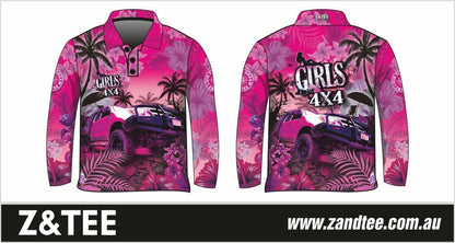 Pre-Order 4x4 Designs | Tropical Pink Girls 4x4 | Fishing Shirt Z and TEE 4wd 4x4 4X4 DESIGNS camping cape fishing FLORAL girl girls GIRLS DESIGNS KIDS LJM Preorder quick dry spo-default spo-disabled sun sun shirt sun shirts sunsafe tip travel uv WOMEN'S DESIGNS womens