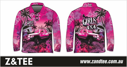 Pre-Order 4x4 Designs | Tropical Pink Girls 4x4 | Fishing Shirt Z and TEE 4wd 4x4 4X4 DESIGNS camping cape fishing FLORAL girl girls GIRLS DESIGNS KIDS LJM Preorder quick dry spo-default spo-disabled sun sun shirt sun shirts sunsafe tip travel uv WOMEN'S DESIGNS womens