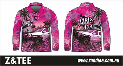 Pre-Order 4x4 Designs | Tropical Pink Girls 4x4 | Fishing Shirt Z and TEE 4wd 4x4 4X4 DESIGNS camping cape fishing FLORAL girl girls GIRLS DESIGNS KIDS LJM Preorder quick dry spo-default spo-disabled sun sun shirt sun shirts sunsafe tip travel uv WOMEN'S DESIGNS womens