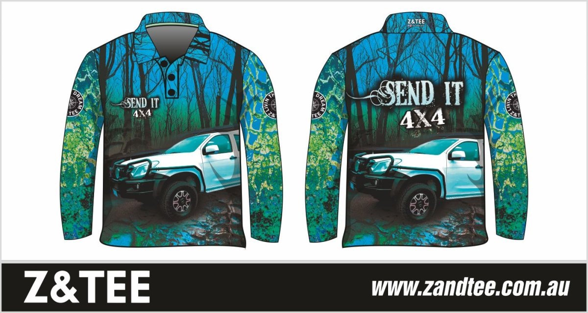 ★Pre-Order★ 4x4 | Send It Bush Aqua Shirt Z and TEE 4wd 4x4 4X4 DESIGNS boy boys camping cape en fishing girl girls KIDS LJM men mens Preorder quick dry spo-default spo-disabled sun sun shirt sun shirts sunsafe tip travel uv Women womens