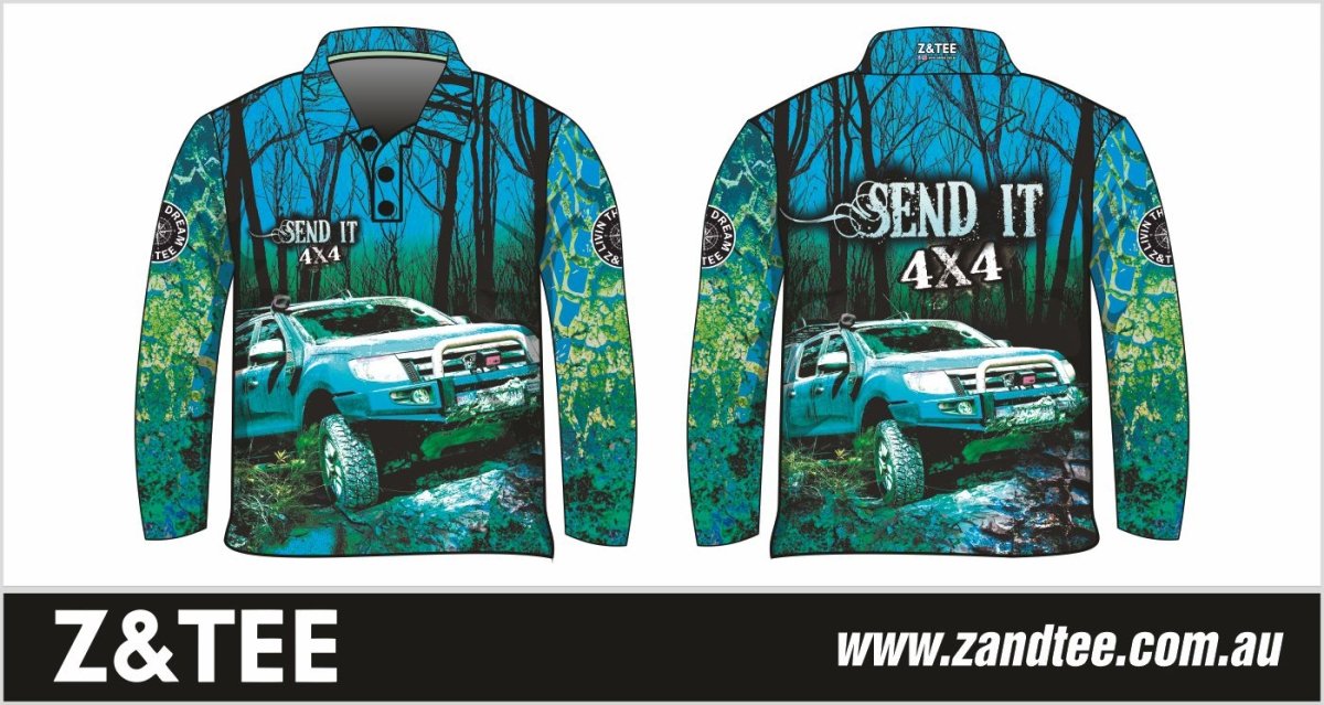 ★Pre-Order★ 4x4 | Send It Bush Aqua Shirt Z and TEE 4wd 4x4 4X4 DESIGNS boy boys camping cape en fishing girl girls KIDS LJM men mens Preorder quick dry spo-default spo-disabled sun sun shirt sun shirts sunsafe tip travel uv Women womens