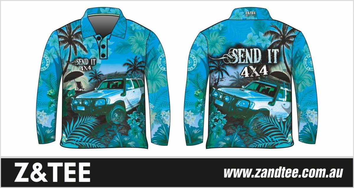 ★Pre-Order★ 4x4 | Send It 4x4 Tropical Aqua UV Protection Shirt Z and TEE 4wd 4x4 4X4 DESIGNS boy boys camping cape en fishing FLORAL girl girls KIDS LJM men mens Preorder quick dry spo-default spo-disabled sun sun shirt sun shirts sunsafe tip travel uv Women womens