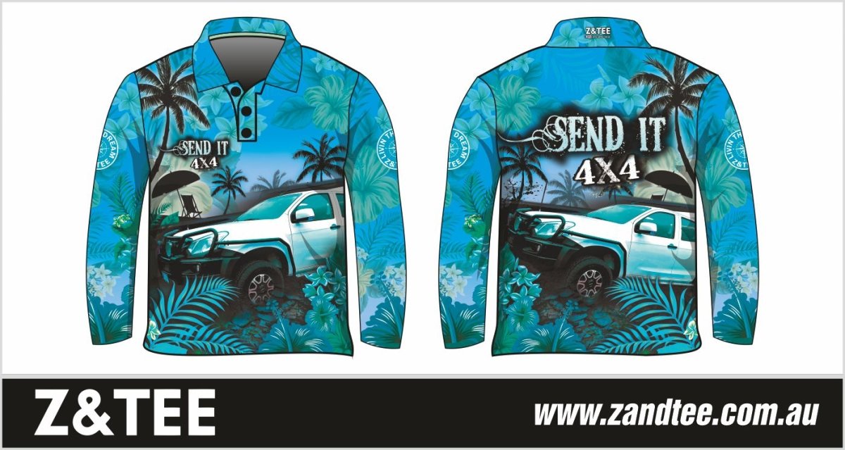 ★Pre-Order★ 4x4 | Send It 4x4 Tropical Aqua UV Protection Shirt Z and TEE 4wd 4x4 4X4 DESIGNS boy boys camping cape en fishing FLORAL girl girls KIDS LJM men mens Preorder quick dry spo-default spo-disabled sun sun shirt sun shirts sunsafe tip travel uv Women womens