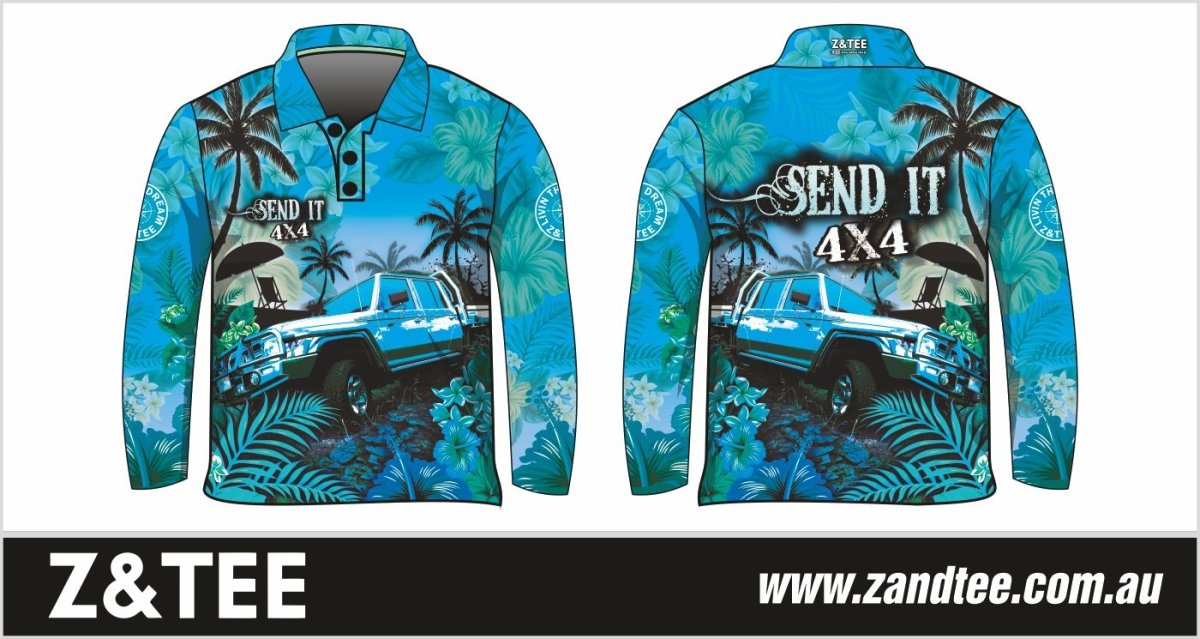 ★Pre-Order★ 4x4 | Send It 4x4 Tropical Aqua UV Protection Shirt Z and TEE 4wd 4x4 4X4 DESIGNS boy boys camping cape en fishing FLORAL girl girls KIDS LJM men mens Preorder quick dry spo-default spo-disabled sun sun shirt sun shirts sunsafe tip travel uv Women womens