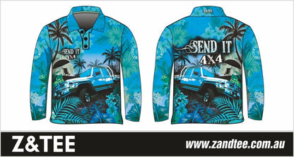 ★Pre-Order★ 4x4 | Send It 4x4 Tropical Aqua UV Protection Shirt Z and TEE 4wd 4x4 4X4 DESIGNS boy boys camping cape en fishing FLORAL girl girls KIDS LJM men mens Preorder quick dry spo-default spo-disabled sun sun shirt sun shirts sunsafe tip travel uv Women womens