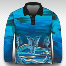 ★Pre-Order★ Indigenous | Dolphin Dreaming Blue Fishing Shirt Z and TEE ABORIGINAL Australia Australia Day Australian camping FIRST NATIONS FIRST NATIONS DESIGNS fishing FISHING SHIRT KIDS LJM Preorder quick dry spo-disabled sun SUN SAFE sun shirt sun shirts SUN SMART sunsafe uv womens