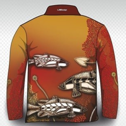 ★Pre-Order★ Indigenous | Waterhole Barramundi Ochre Fishing Shirt Z and TEE Australia camping FIRST NATIONS DESIGNS fishing LJM men mens Preorder quick dry spo-default spo-disabled sun sun shirt sun shirts sunsafe uv