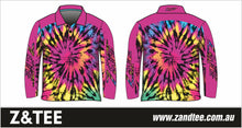 ★Pre-Order★ Pattern | Tie Dye Pink Fishing Shirt Z and TEE camping fishing girls GIRLS DESIGNS KIDS KIDS ALL kids design KIDS DESIGNS Kids UV rated shirt LJM pink Preorder purple quick dry spo-default spo-disabled sun sun shirt sun shirts sunsafe uv WOMEN'S DESIGNS womens