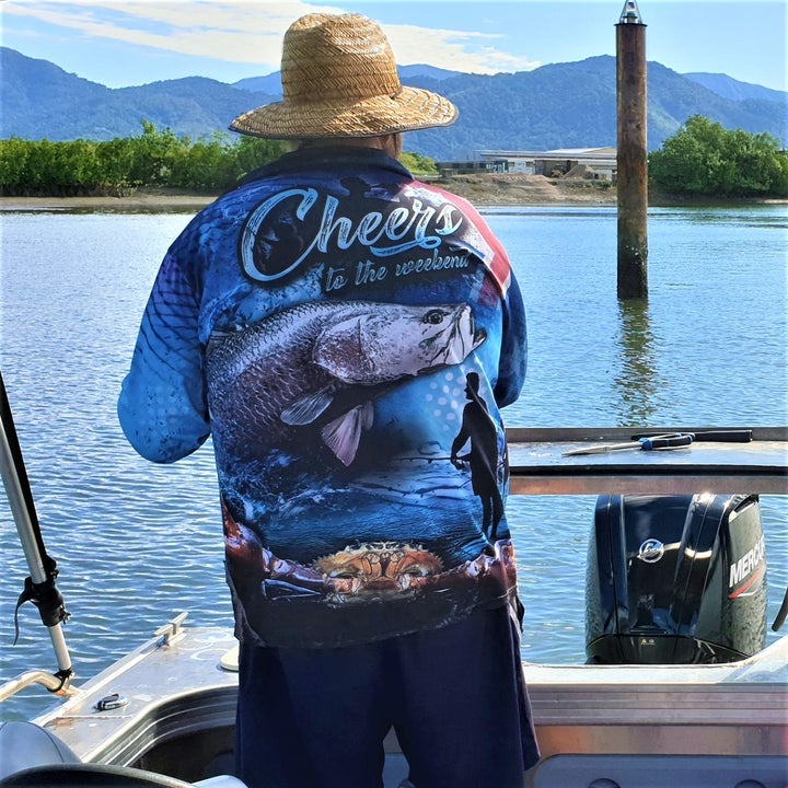 ★Pre-Order★ Australian | Cheers to the Weekend Fishing Shirt Z and TEE AUSSIE FLAG Australia Australia Day Australian camping FISH DESIGNS fishing LJM men MEN'S DESIGNS mens Preorder quick dry spo-default spo-disabled sun sun shirt sun shirts sunsafe uv