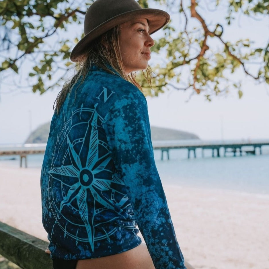 Adventure | Teal Compass Fishing Shirt - In Stock Z and TEE camping DAD FISHING HER ALL in stock LJM MATCHING men mens PATTERN AND PLAIN DESIGNS quick dry spo-default spo-disabled sun sun shirt sun shirts sunsafe SWIMMING uv Women WOMEN'S DESIGNS Women's Fishing Women's Fishing Shirt womens z&tee