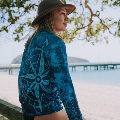 Adventure | Teal Compass Fishing Shirt - In Stock Z and TEE camping DAD FISHING HER ALL in stock LJM MATCHING men mens PATTERN AND PLAIN DESIGNS quick dry spo-default spo-disabled sun sun shirt sun shirts sunsafe SWIMMING uv Women WOMEN'S DESIGNS Women's Fishing Women's Fishing Shirt womens z&tee