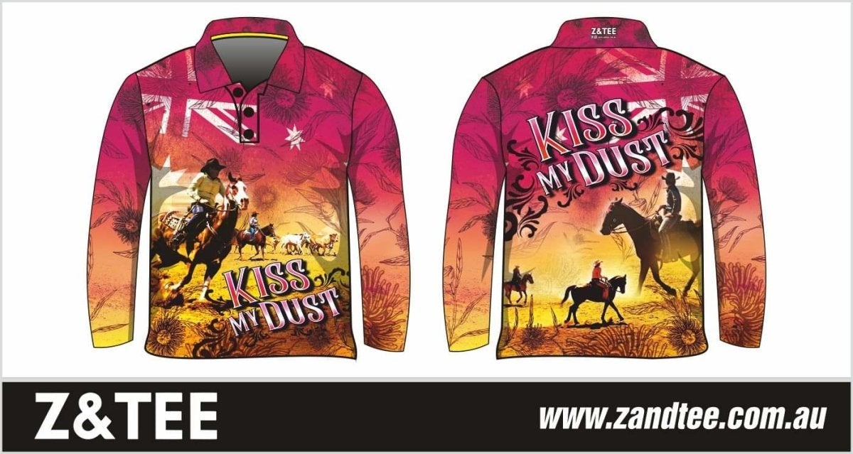 ★Pre-Order★ Western | Kiss My Dust Australia Fishing Shirt Z and TEE Australia Australia Day Australian camping COUNTRY WESTERN DESIGNS fishing KIDS LJM men Preorder quick dry spo-default spo-disabled sun sun shirt sun shirts sunsafe uv WOMEN'S DESIGNS womens